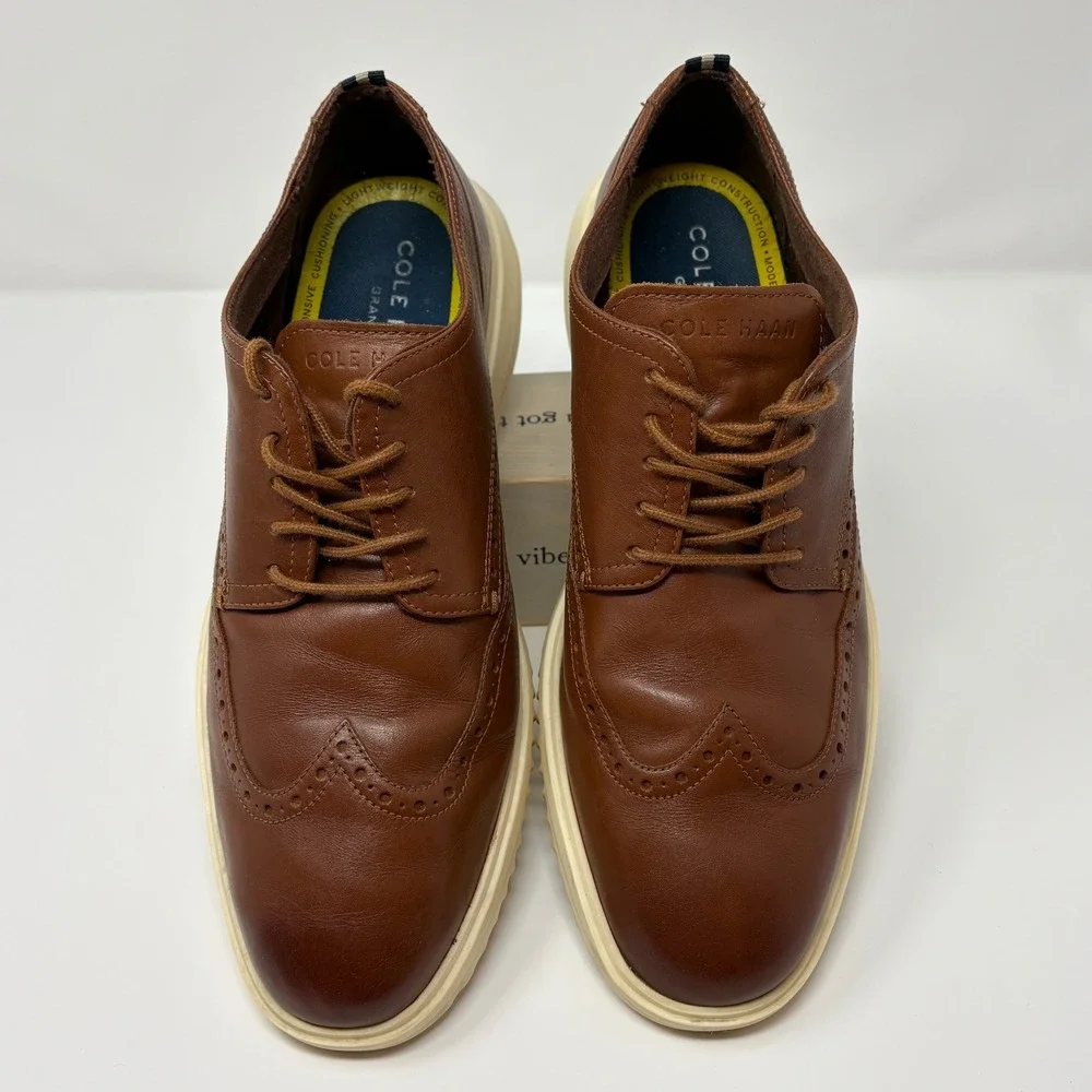 Cole‎ Haan Grand+ Wingtip Oxford Brown Leather Lightweight Shoes Men's 10.5M